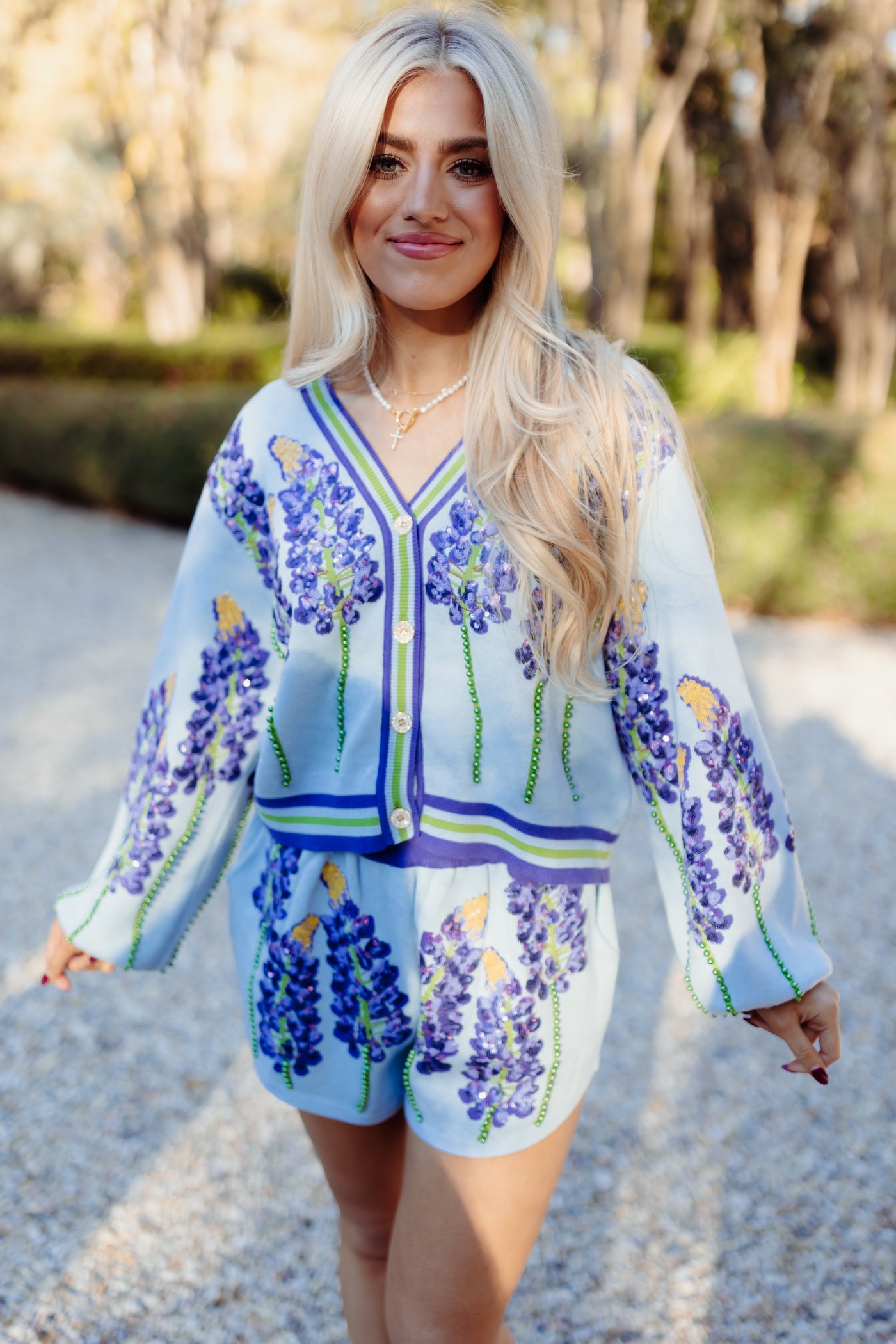 Queen of Sparkles Pale Blue Bluebonnets Cardigan