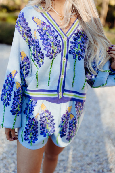 Queen of Sparkles Pale Blue Bluebonnets Cardigan