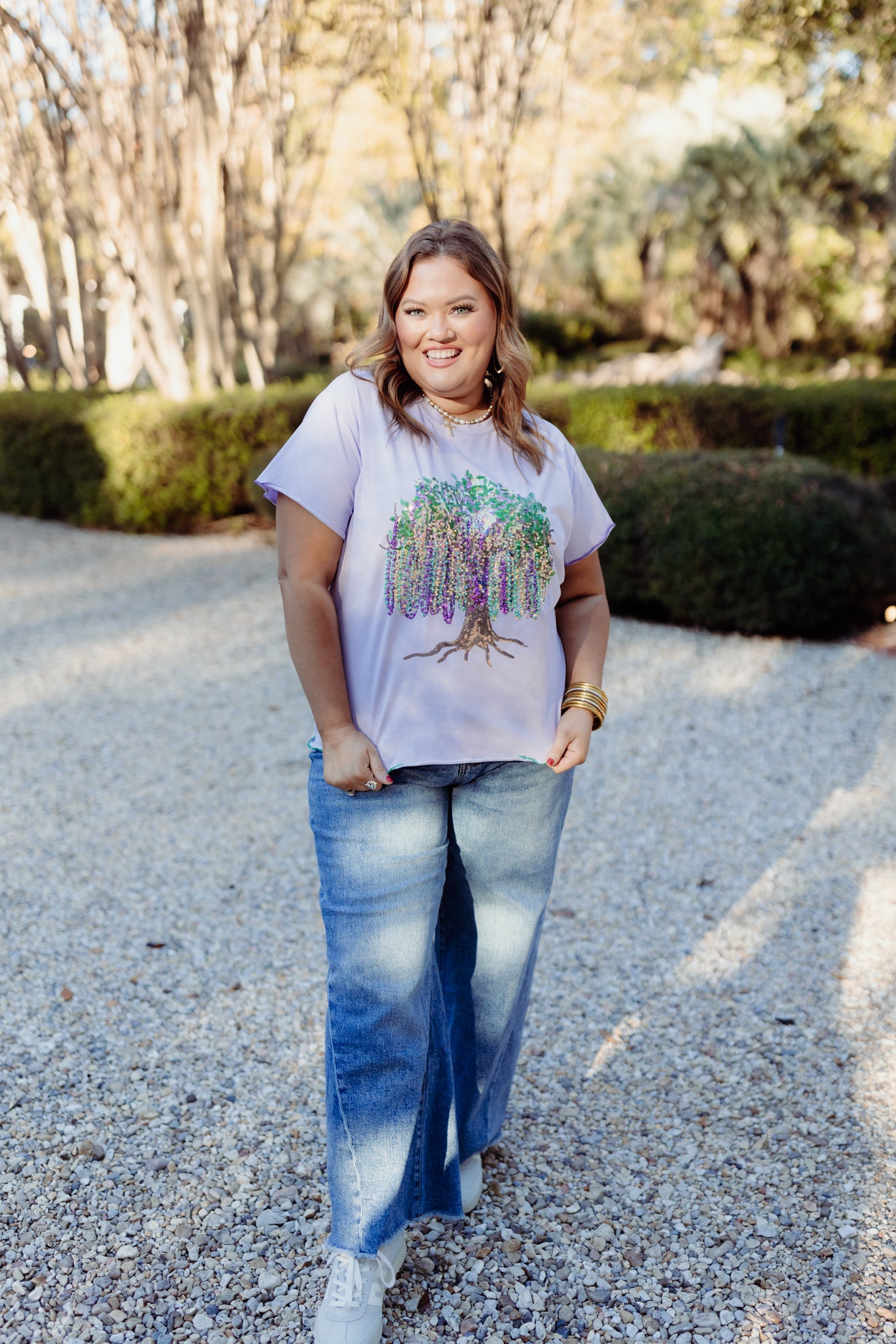 Queen of Sparkles Lavender Frill Edge Beads In Tree Tee