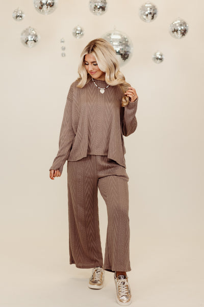 Mushroom Cable Knit Long Sleeve Top and Pant Set