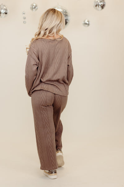 Mushroom Cable Knit Long Sleeve Top and Pant Set