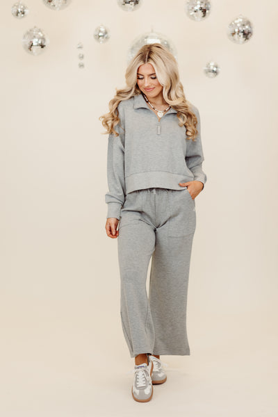 Simply Southern Heather Grey Quarter Zip Pullover & Pant Set