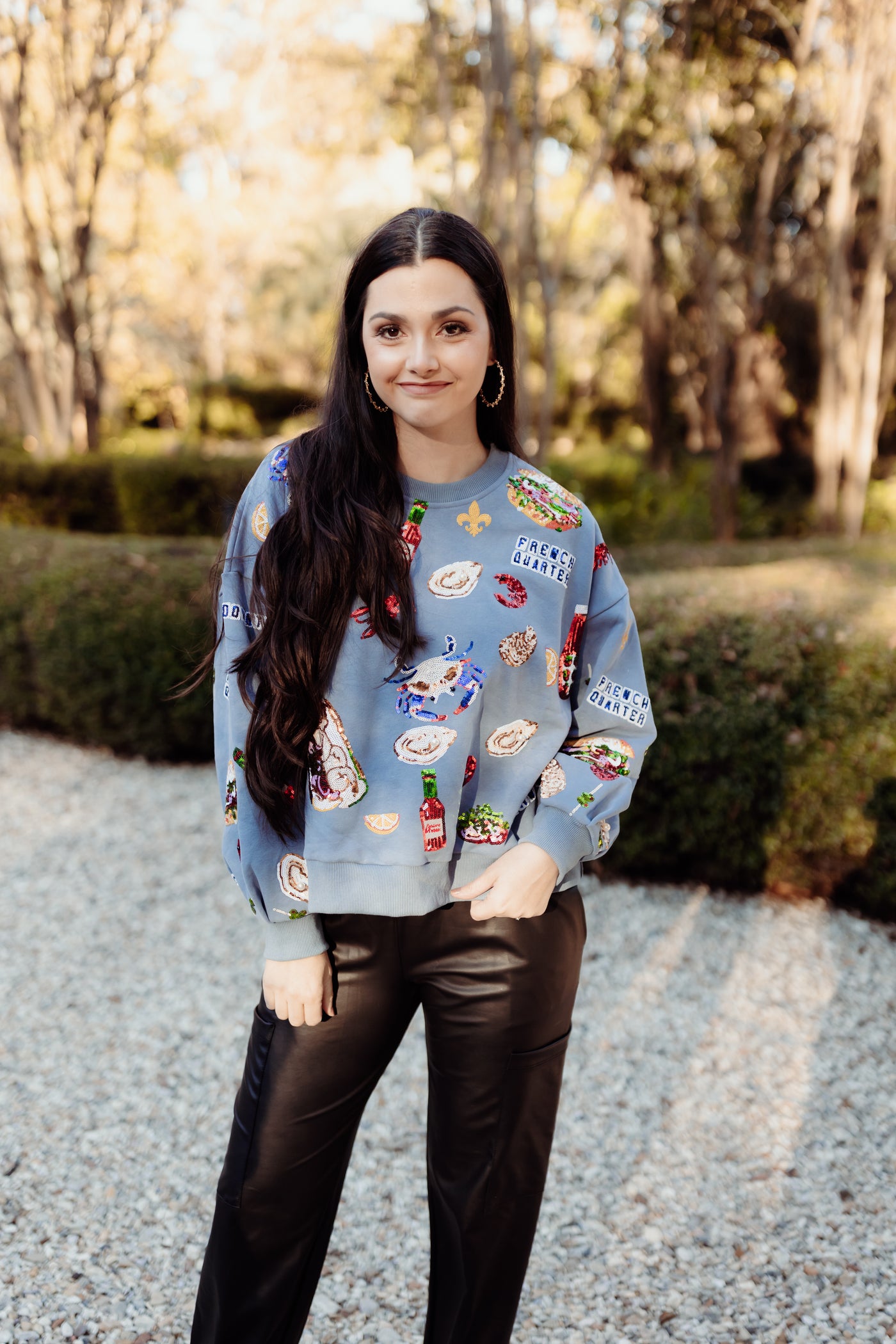 Queen of Sparkles Blue Louisiana Food Sweatshirt