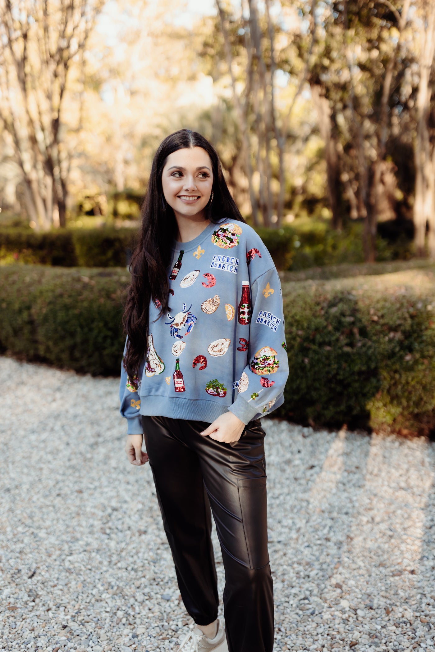 Queen of Sparkles Blue Louisiana Food Sweatshirt