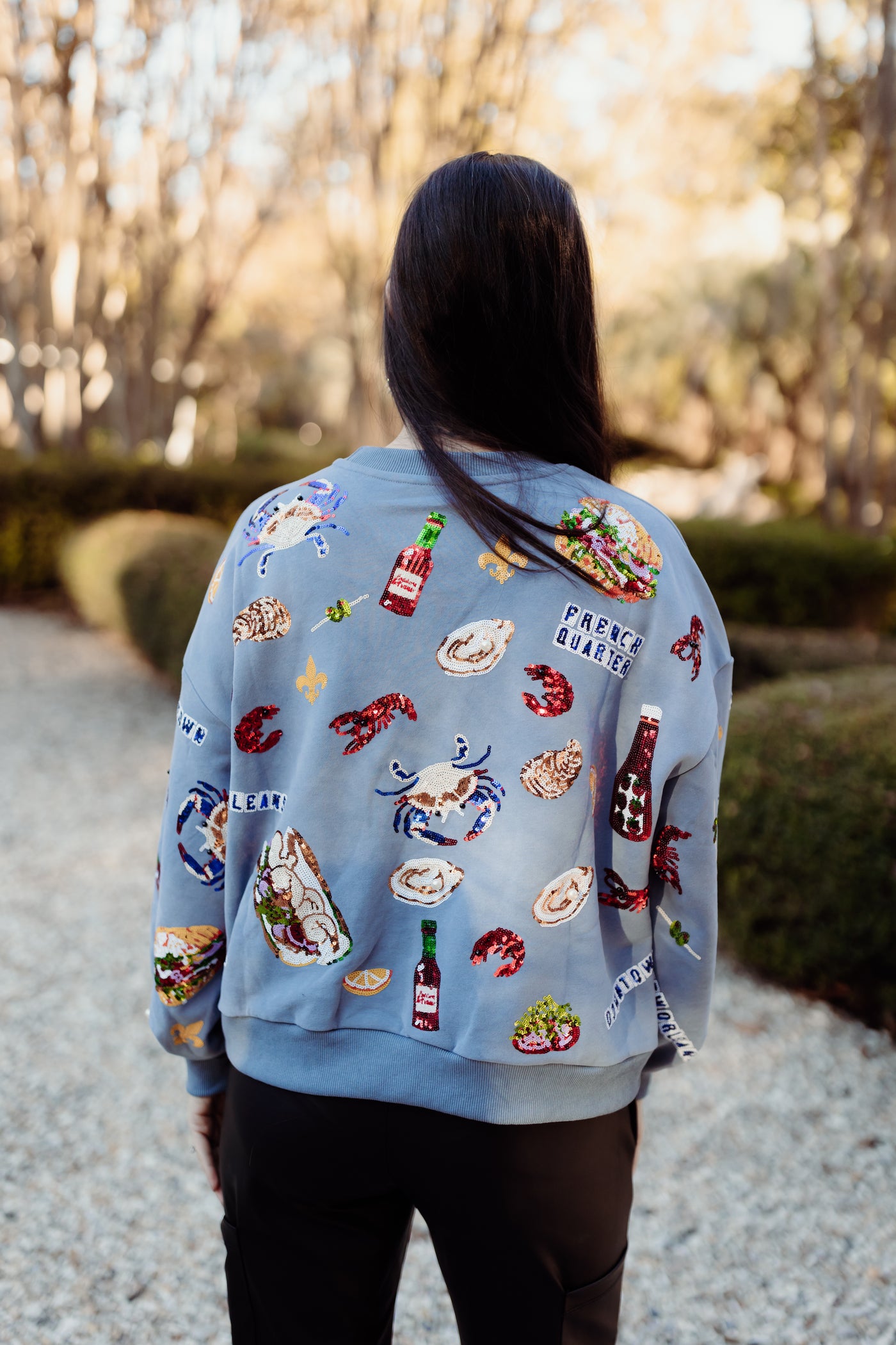 Queen of Sparkles Blue Louisiana Food Sweatshirt