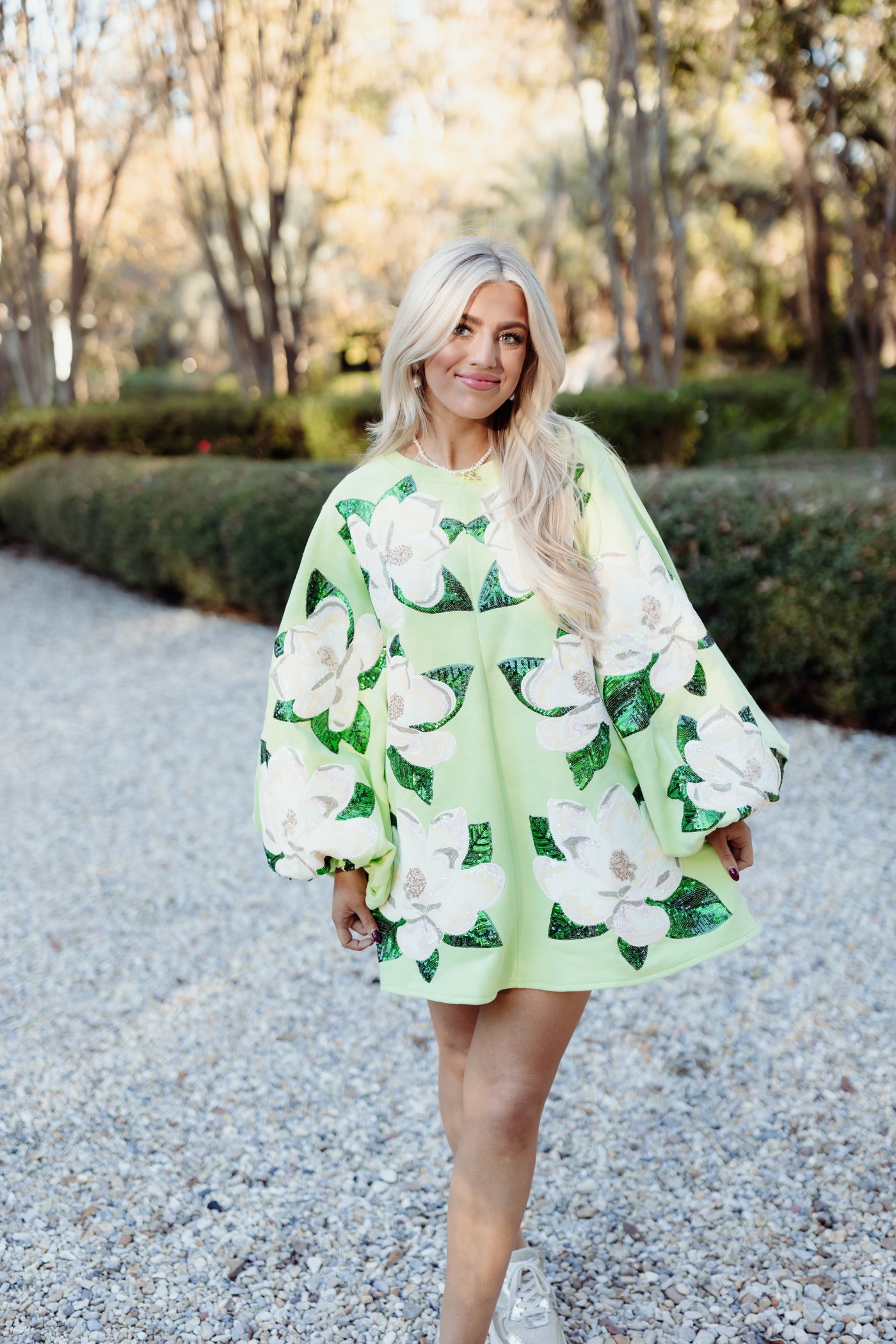 Queen of Sparkles Light Green Magnolias Dress