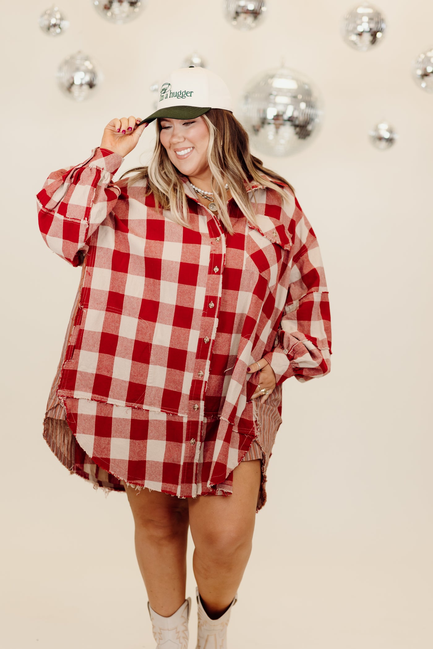 Boho Red Plaid Button Down Tunic Dress