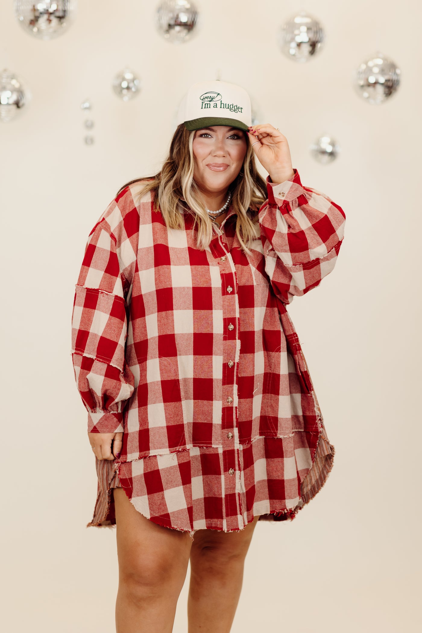 Boho Red Plaid Button Down Tunic Dress