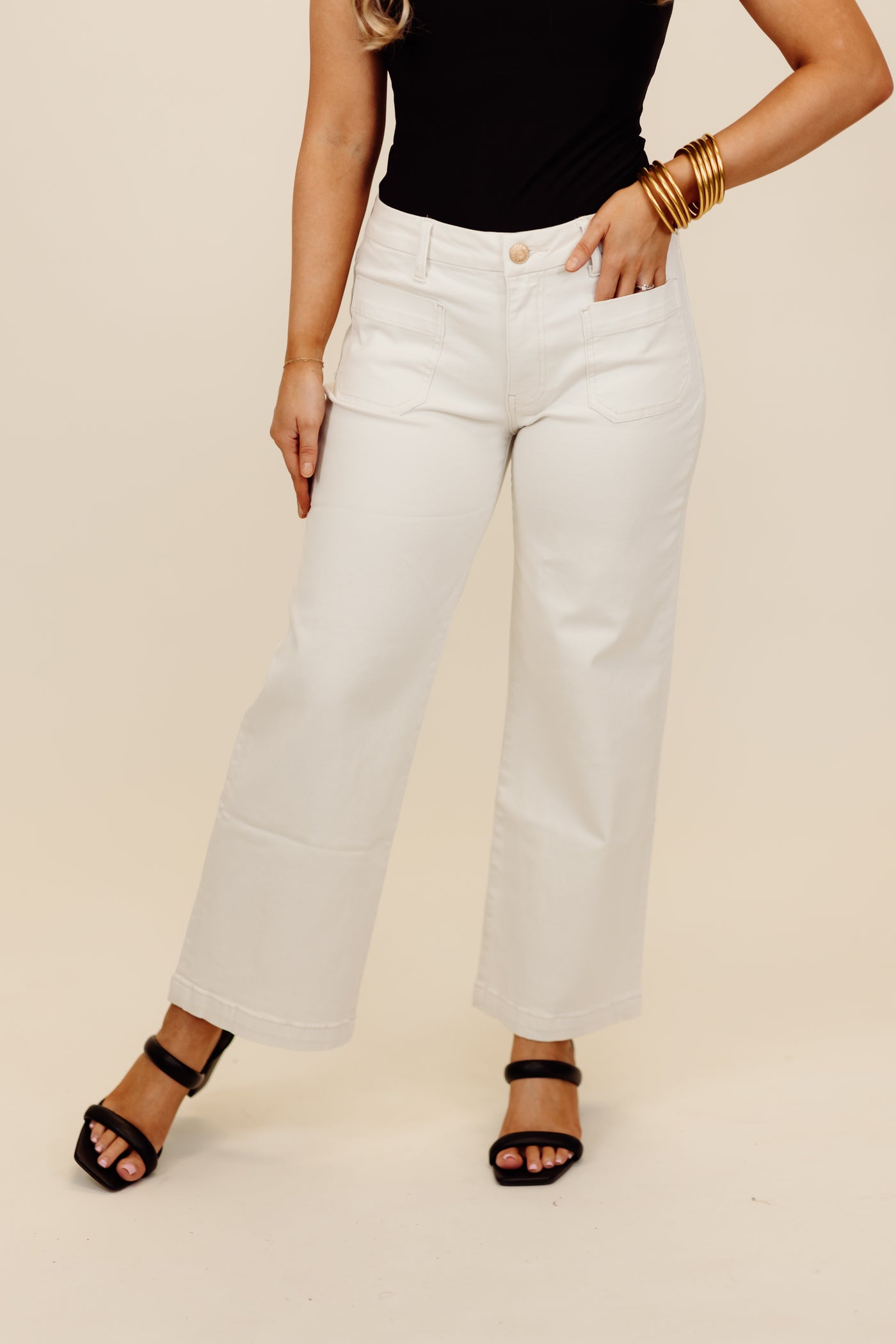 KUT Ecru Charlotte High Rise Wide Leg Jeans