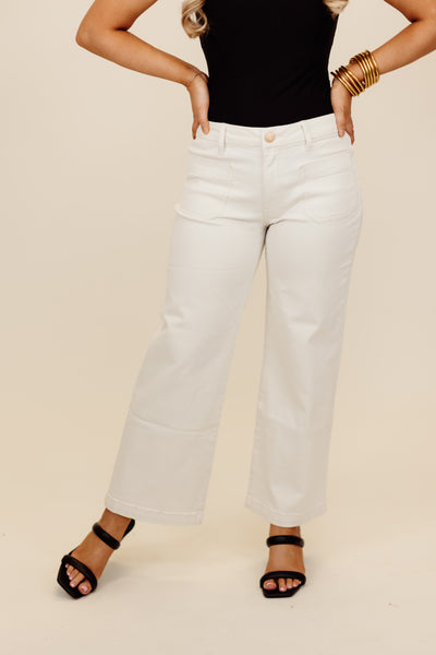 KUT Ecru Charlotte High Rise Wide Leg Jeans