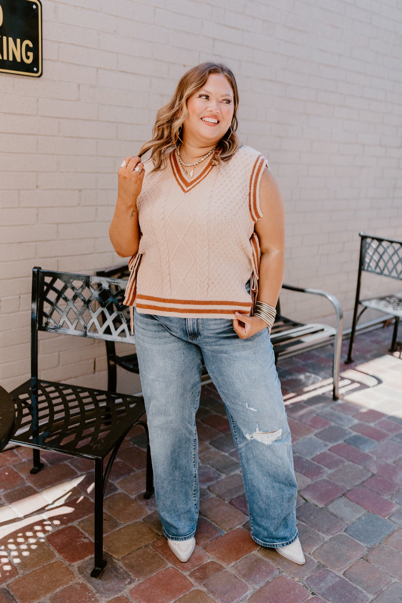 Taupe Dark Amber V-Neck Side Tie Sweater Vest