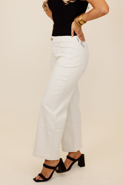 KUT Ecru Charlotte High Rise Wide Leg Jeans