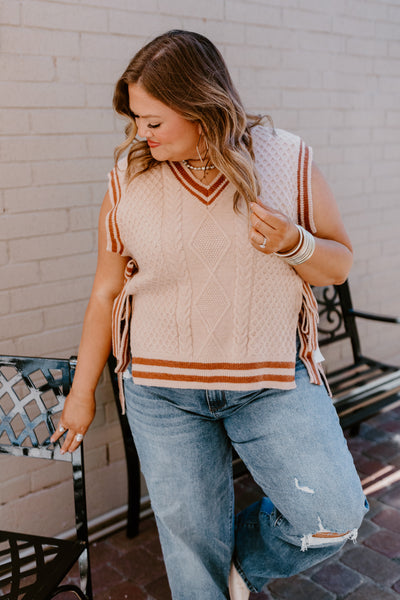 Taupe Dark Amber V-Neck Side Tie Sweater Vest