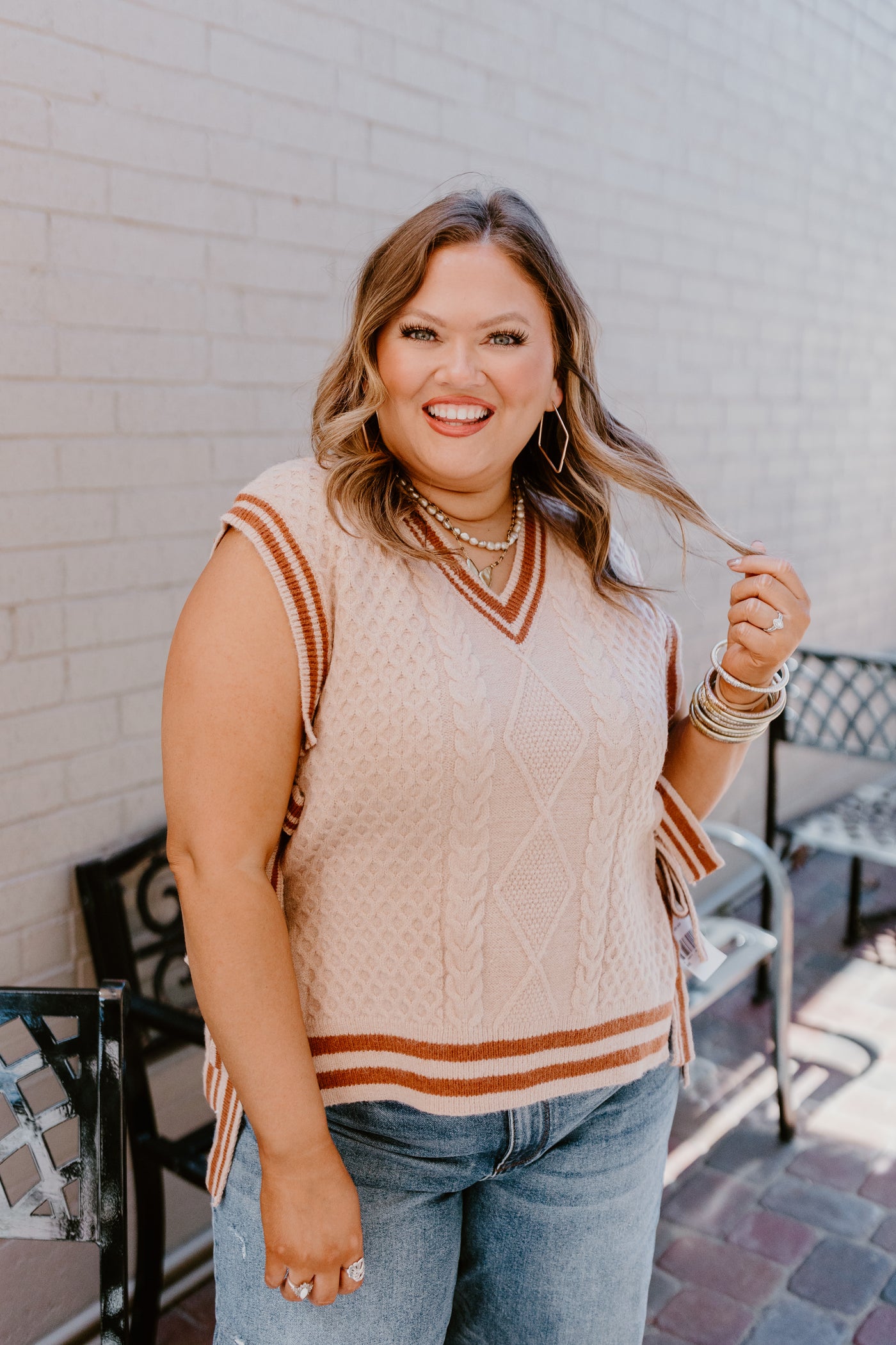 Taupe Dark Amber V-Neck Side Tie Sweater Vest