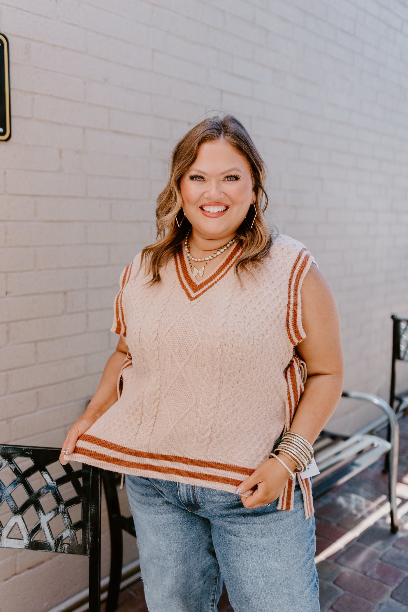 Taupe Dark Amber V-Neck Side Tie Sweater Vest