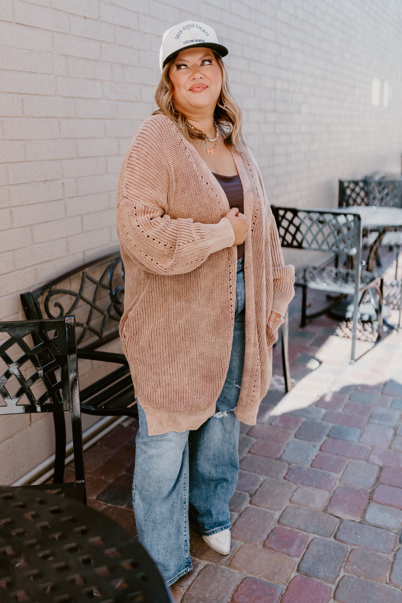 Washed Ash Brown Solid Knit Cardigan