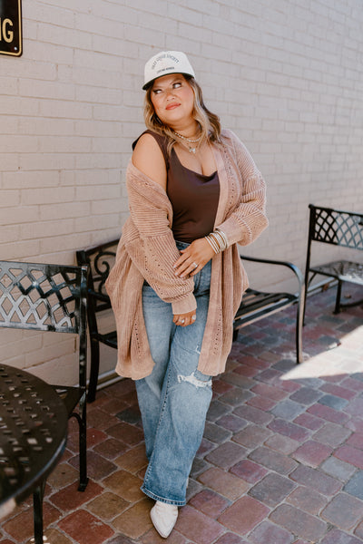 Washed Ash Brown Solid Knit Cardigan