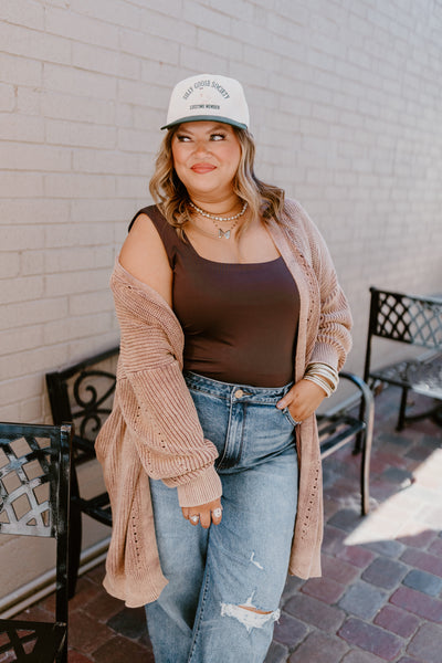 Washed Ash Brown Solid Knit Cardigan