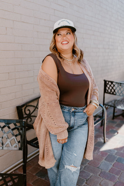 Washed Ash Brown Solid Knit Cardigan