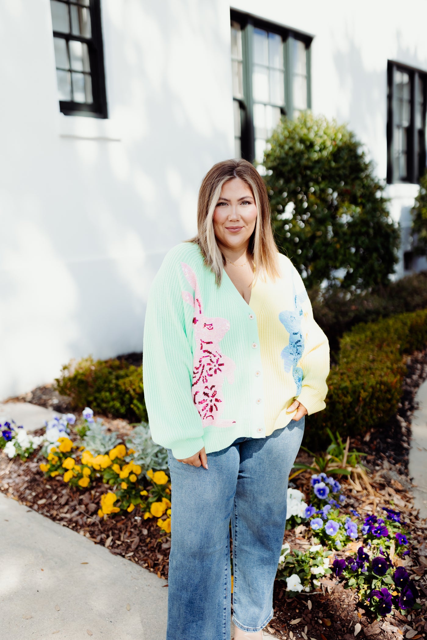 Queen of Sparkles Pastel Colorblock Bunny Cardigan