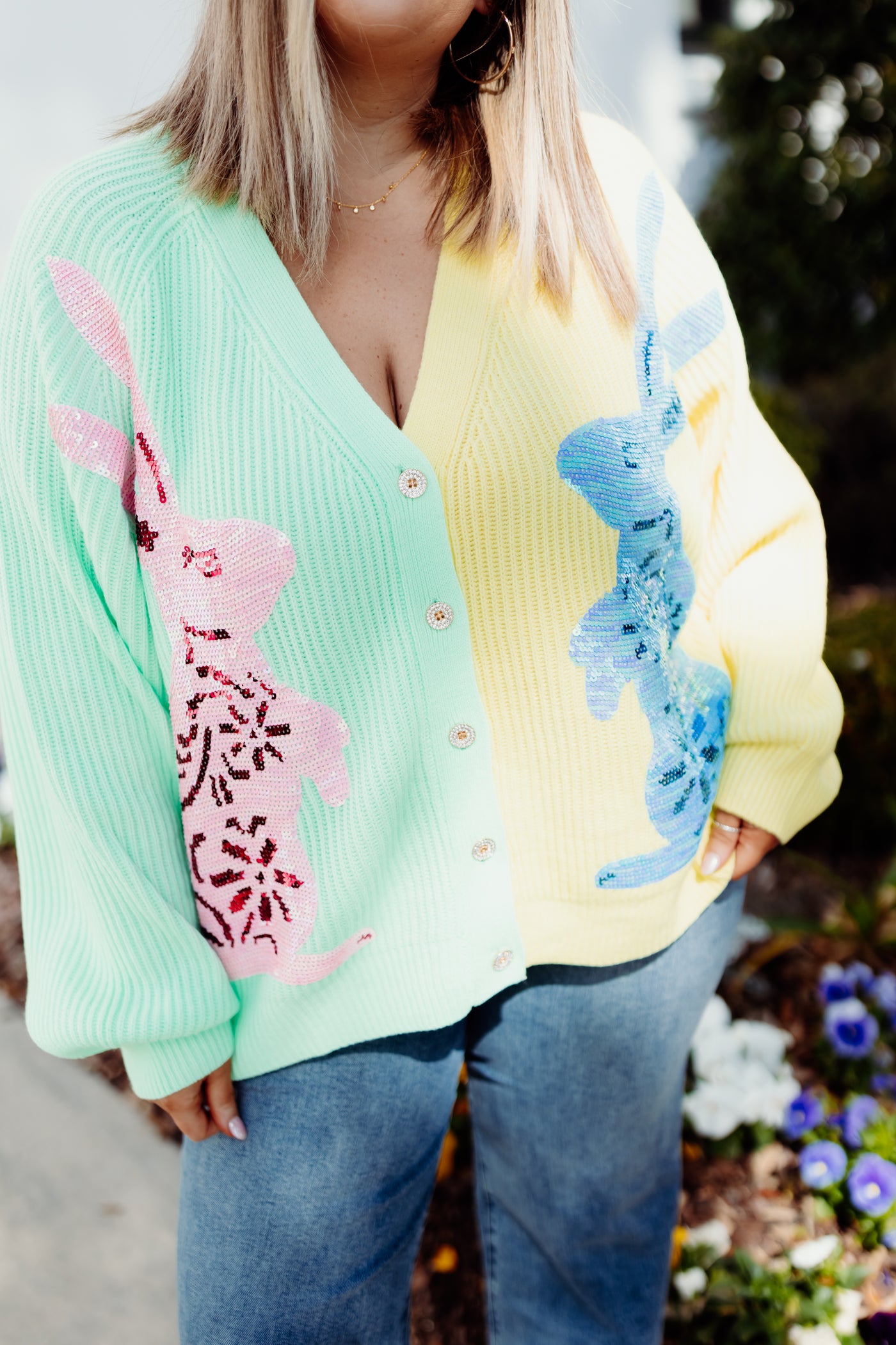 Queen of Sparkles Pastel Colorblock Bunny Cardigan