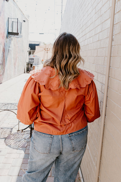 Pumpkin Oversized Scallop Collar 3/4 Sleeve Top