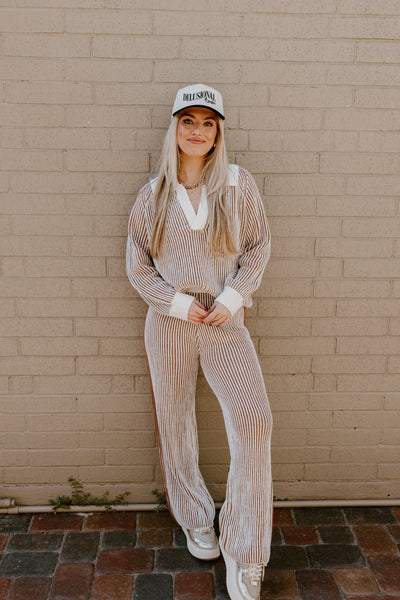 Ivory and Cinnamon Ribbed Sweater and Pant Set