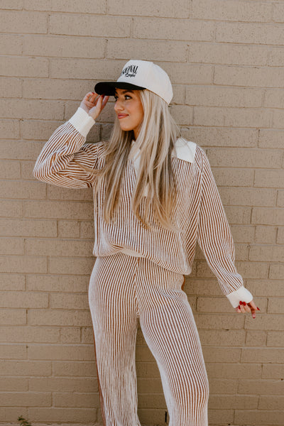 Ivory and Cinnamon Ribbed Sweater and Pant Set