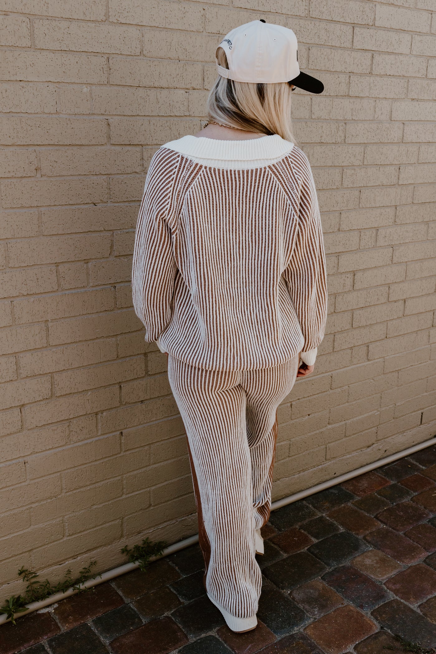 Ivory and Cinnamon Ribbed Sweater and Pant Set