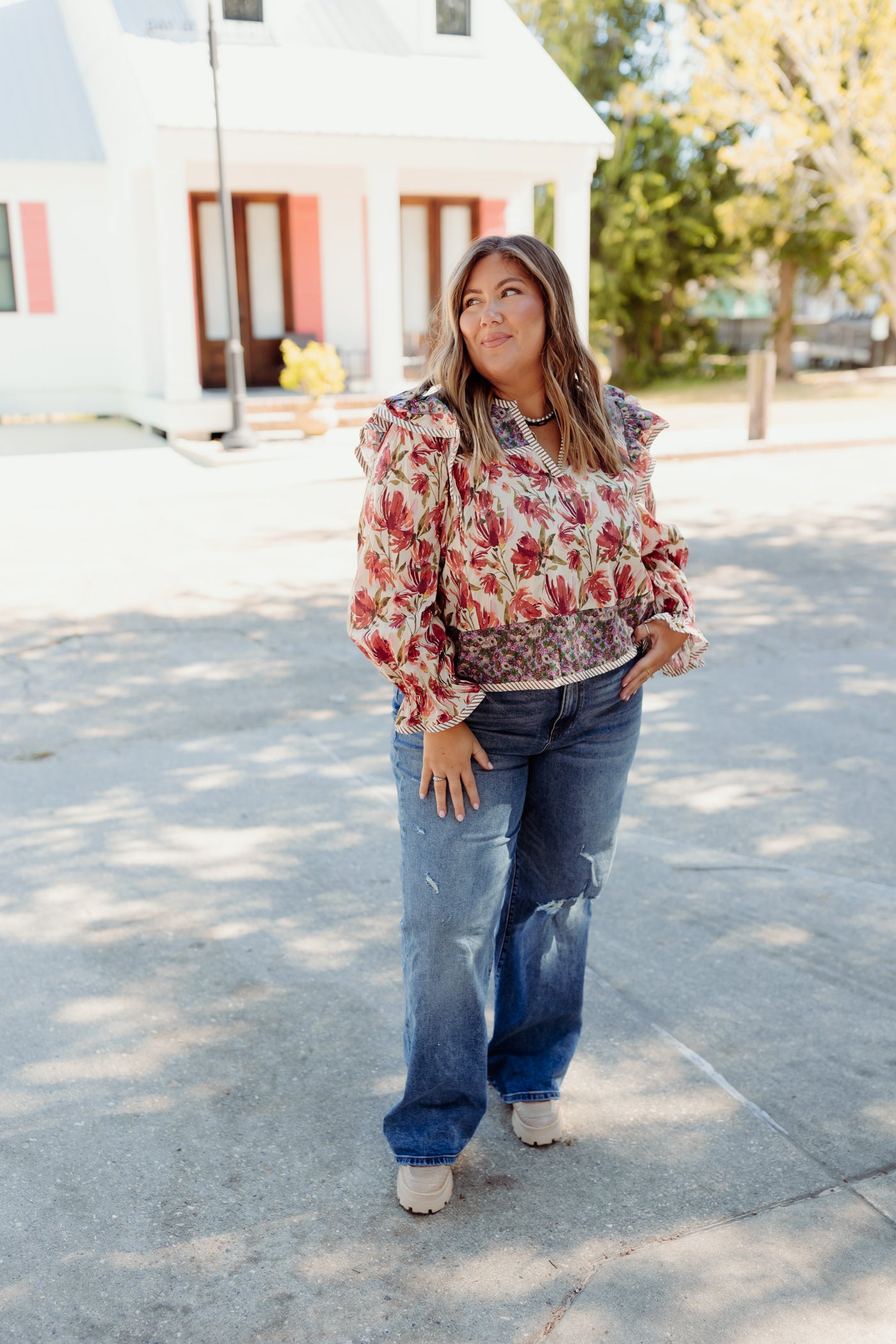 Berry Multi Mix Floral Puff Sleeve Top