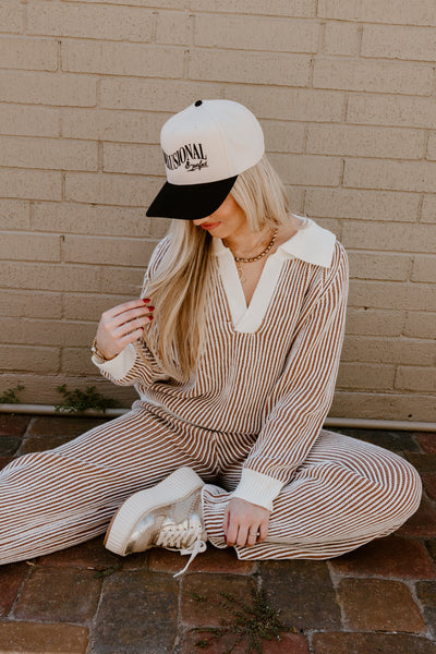 Ivory and Cinnamon Ribbed Sweater and Pant Set