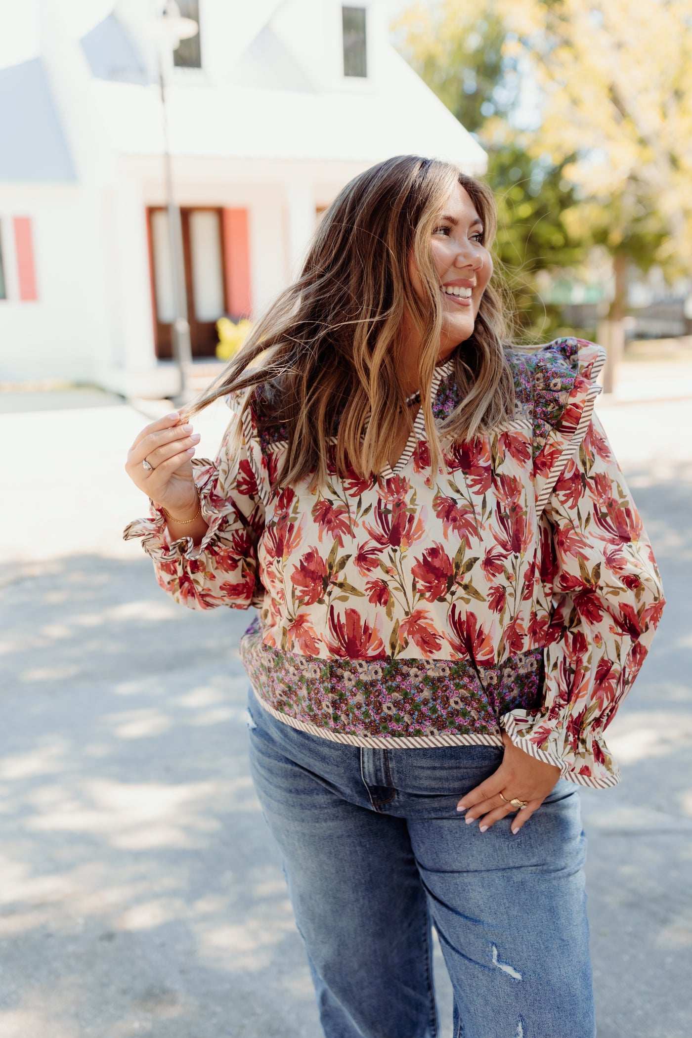 Berry Multi Mix Floral Puff Sleeve Top