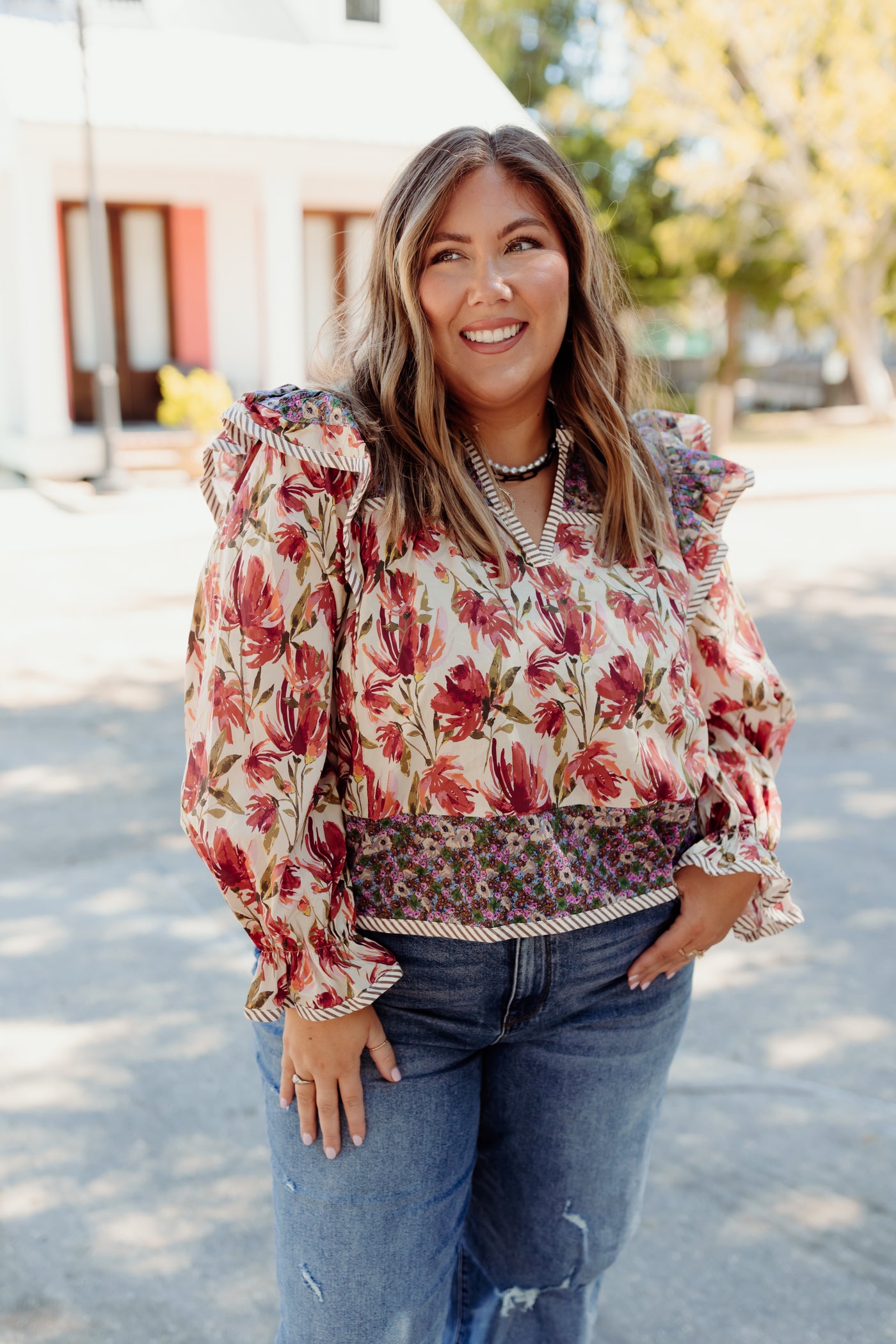 Berry Multi Mix Floral Puff Sleeve Top