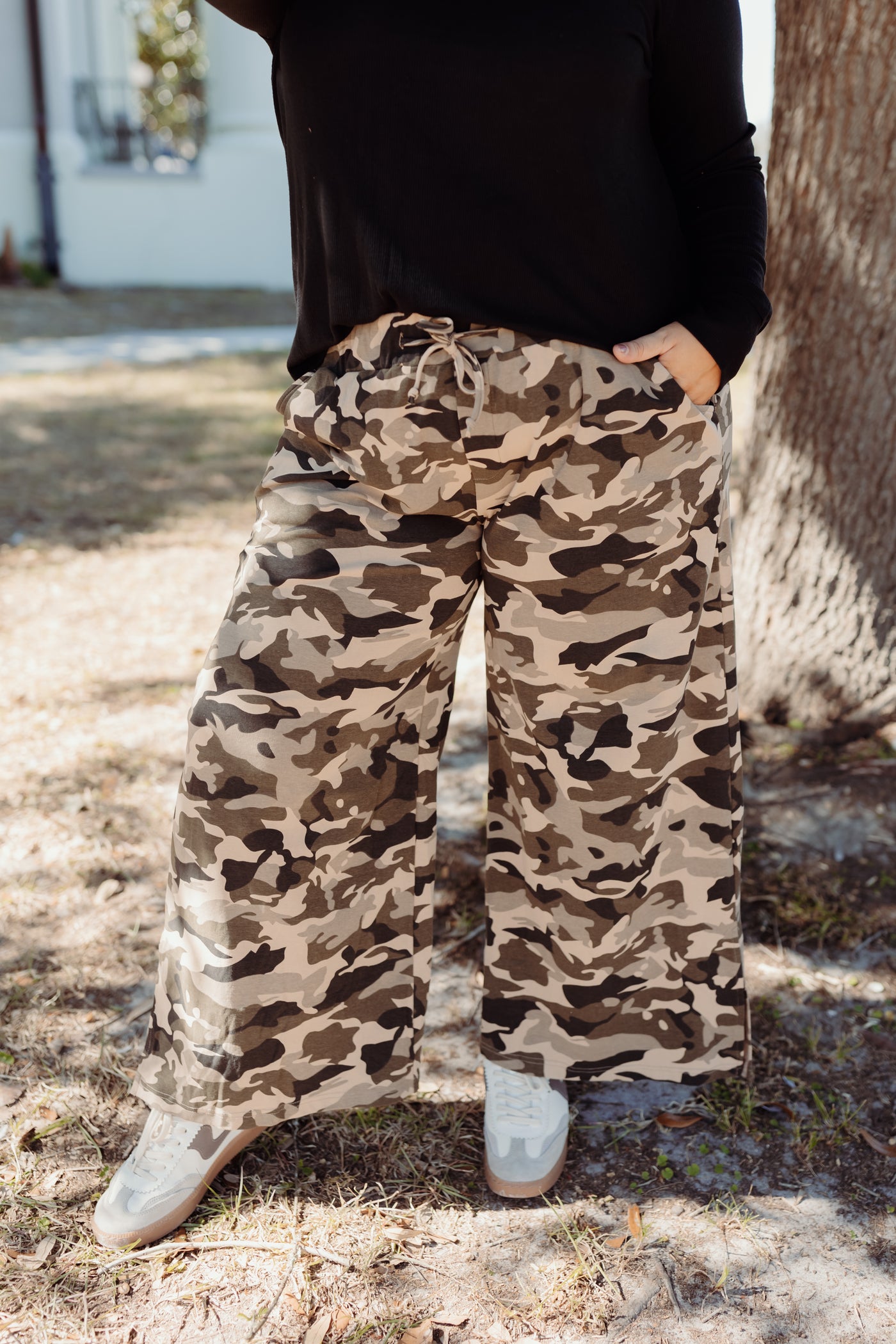 Beige Camo Vintage Washed Baggy Pants