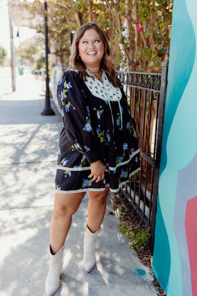 Black Multi Mix Printed 3/4 Sleeve Dress