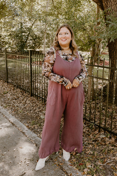 Burgundy Vintage Washed Waffle Knit Overalls