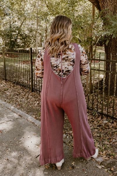 Burgundy Vintage Washed Waffle Knit Overalls