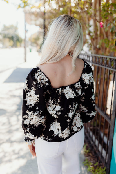 Black Floral Sweetheart Button Down Top