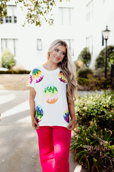 Queen of Sparkles White Groovy Easter Egg Tee