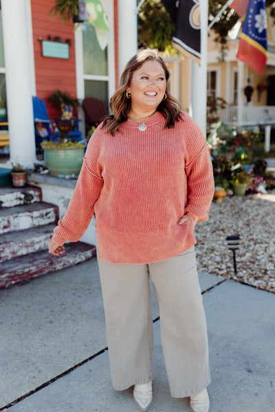 Red Orange Oversized Knit Sweater