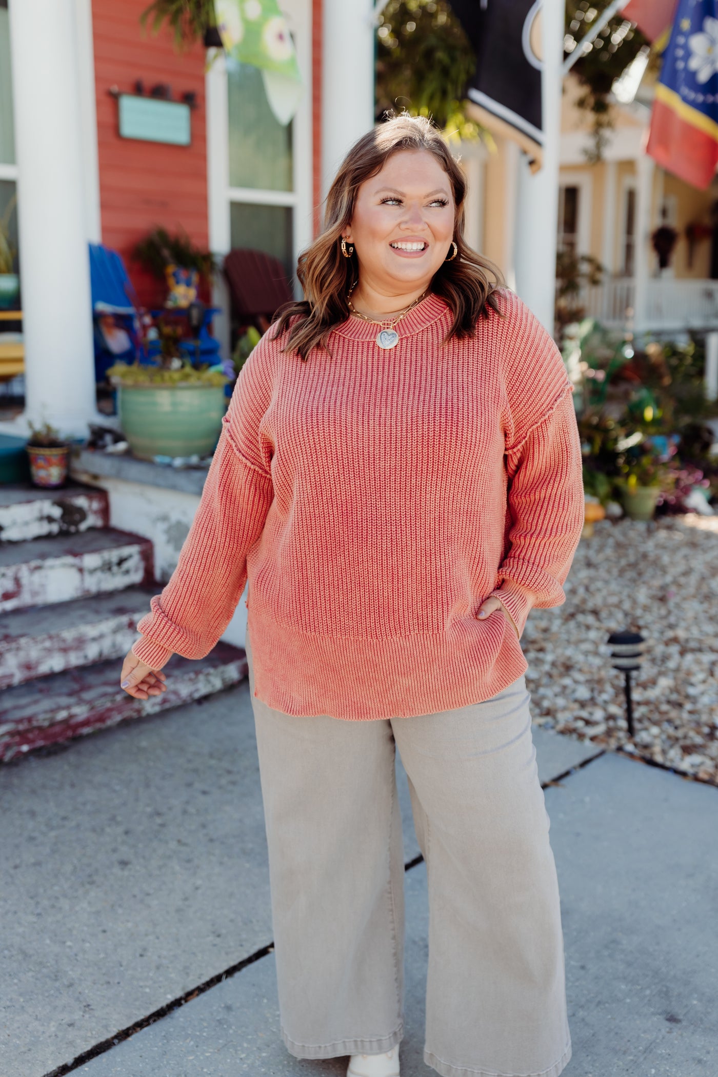 Red Orange Oversized Knit Sweater