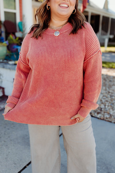 Red Orange Oversized Knit Sweater