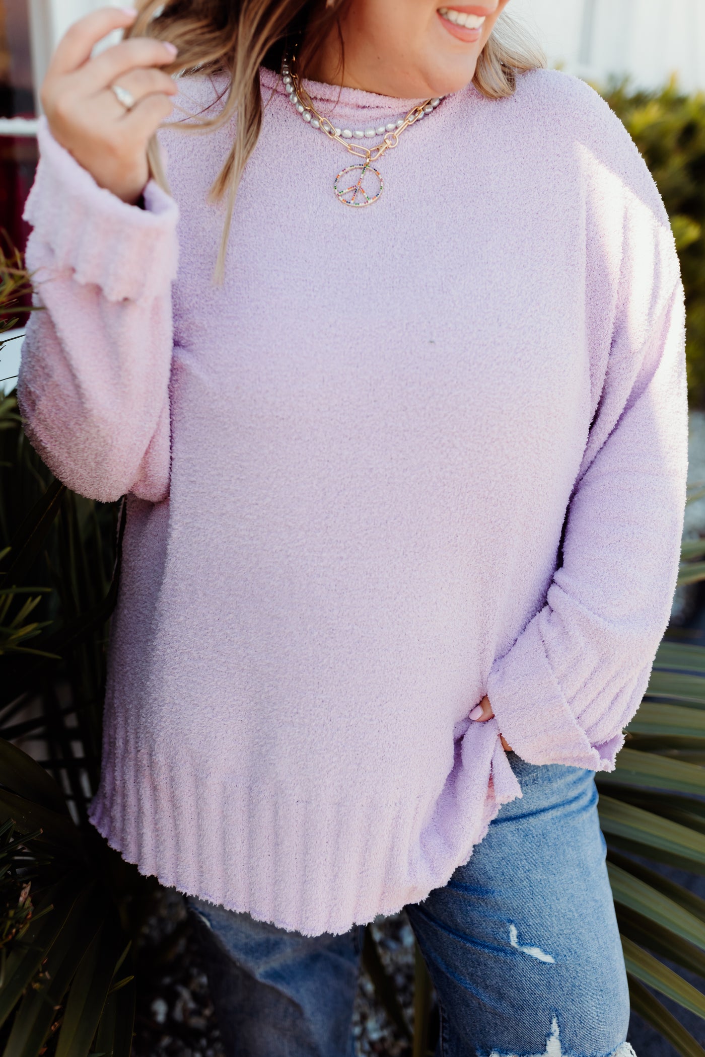 Lavender Oversized Mock Neck Sweater