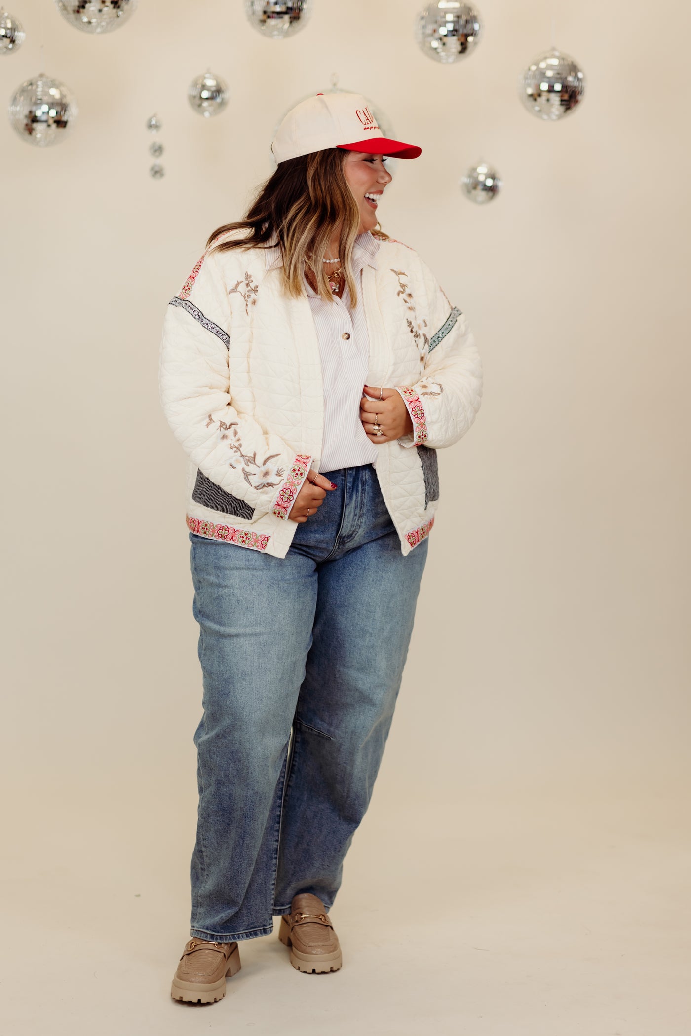 Cream Quilted Embroidered Patchwork Jacket