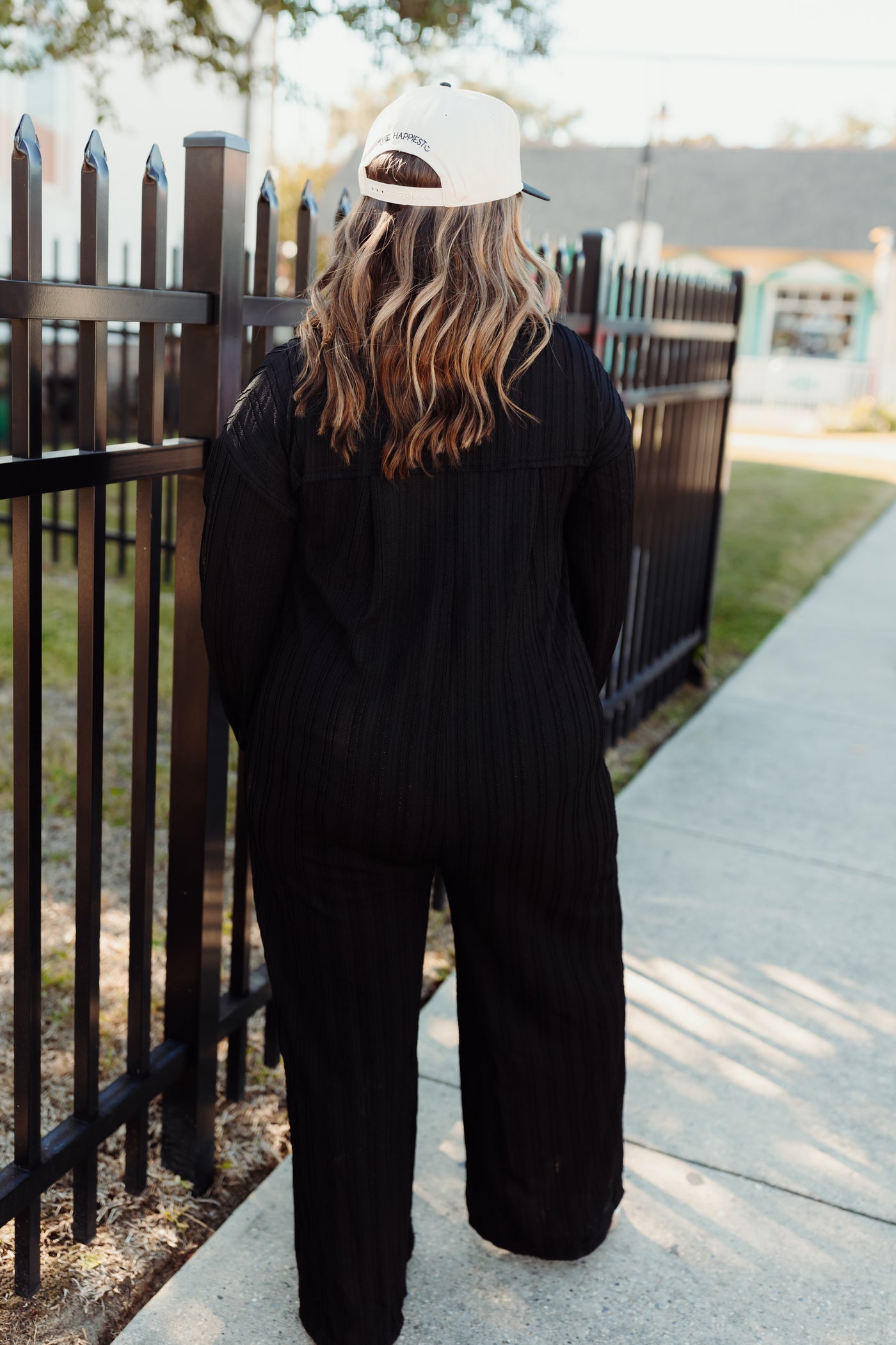 Black Textured Knit Long Sleeve Jumpsuit