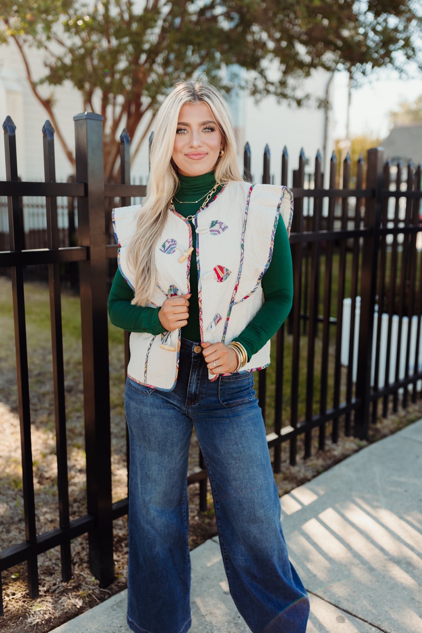 Beige Flutter Sleeve Quilted Vest