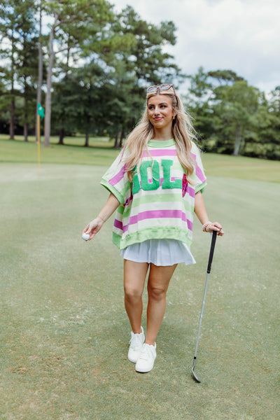 Light Green and Pink Striped Golf Oversized Top