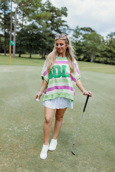 Light Green and Pink Striped Golf Oversized Top