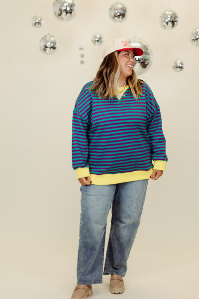 Multicolor Striped Color Contrast Loose Fit Sweatshirt