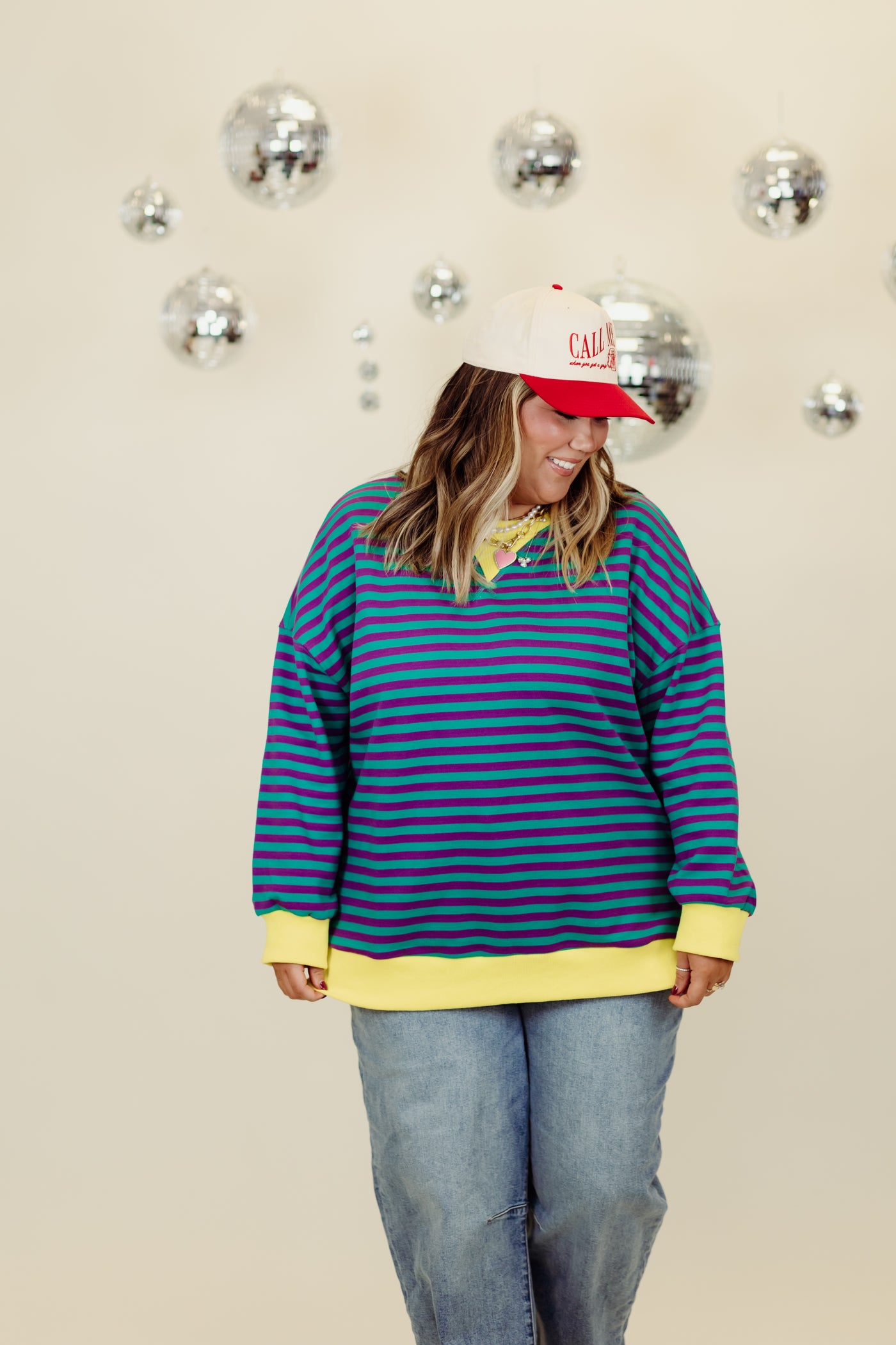 Multicolor Striped Color Contrast Loose Fit Sweatshirt